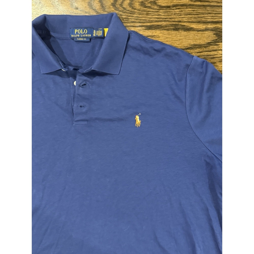 Polo Ralph Lauren Solid Blue Soft Cotton Polo Shirt Flesh Pony Mens XL Preppy
